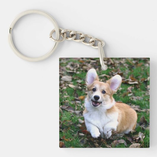 Cute Corgi Dog Leaping Sleutelhanger (Voorkant)