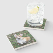 Cute Corgi Dog Leaping Stenen Onderzetter (Zijkant)