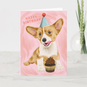 Cute Corgi Dog met Cupcake Birthday Kaart