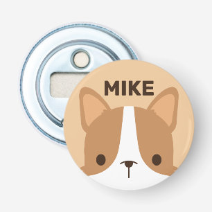 Cute Corgi Dog met persoonlijke naam Button Flesopener