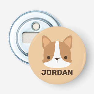 Cute Corgi Dog met persoonlijke naam Button Flesopener