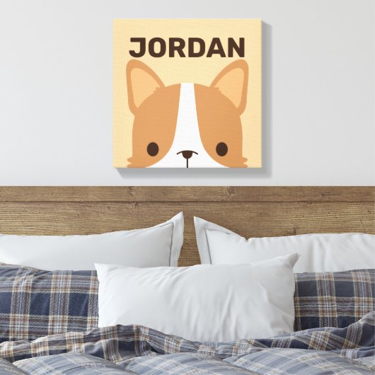 Cute Corgi Dog met Persoonlijke naam Canvas Afdruk (Insitu (Slaapkamer))