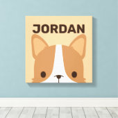 Cute Corgi Dog met Persoonlijke naam Canvas Afdruk (Insitu (Houten vloer))