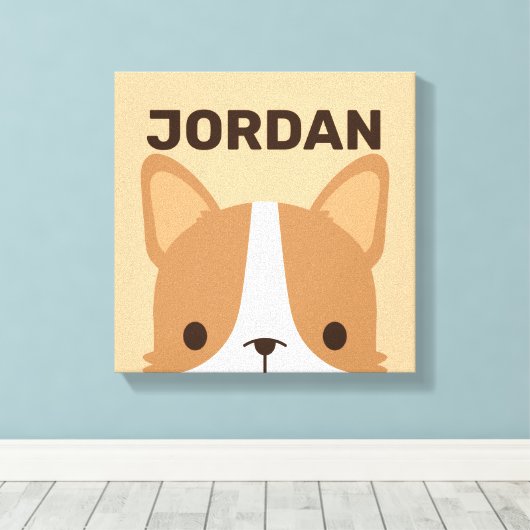 Cute Corgi Dog met Persoonlijke naam Canvas Afdruk (Insitu (Houten vloer))