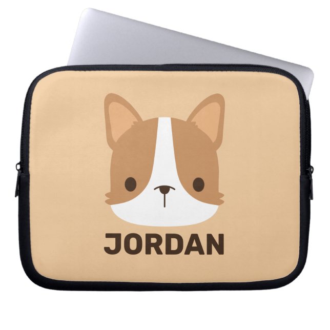 Cute Corgi Dog met persoonlijke naam Laptop Sleeve (Voorkant)