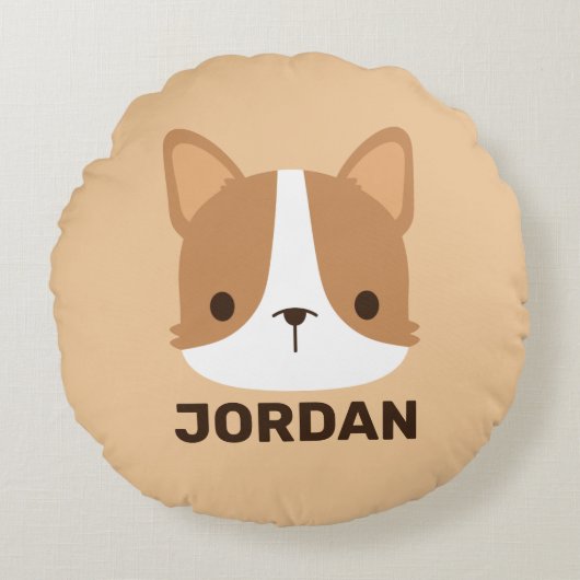 Cute Corgi Dog met persoonlijke naam Rond Kussen (Voorkant)