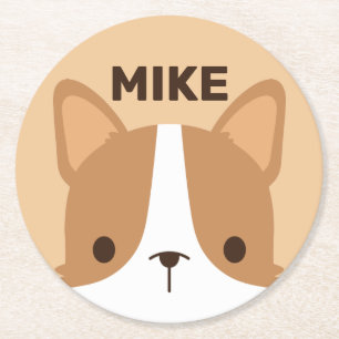 Cute Corgi Dog met persoonlijke naam Ronde Kartonnen Onderzetter