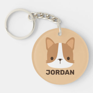Cute Corgi Dog met persoonlijke naam Sleutelhanger