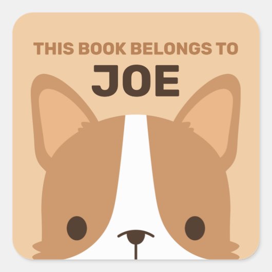Cute Corgi Dog met persoonlijke naam Vierkante Sticker (Voorkant)