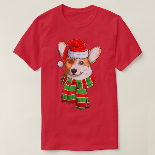 Cute Corgi Dog met rode kersthat T-shirt (Design voorkant)