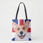 Cute Corgi Dog op Union Jack British Flag Tote Bag (Voorkant)
