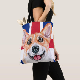 Cute Corgi Dog op Union Jack British Flag Tote Bag