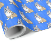 Cute Corgi Dog patroon op blauwe achtergrond Cadeaupapier (Rol Hoek)