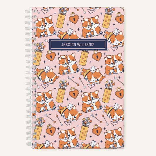 Cute Corgi Dog Pattern Cupid Bow and Arrow Heart Notitieboek (Voorkant)