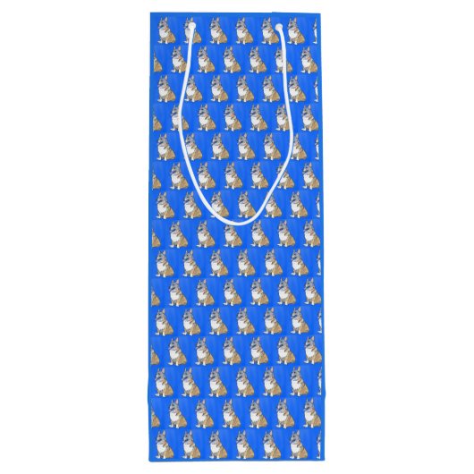 Cute Corgi Dog Pattern on Blue Background Wijn Cadeautas (Achterkant)