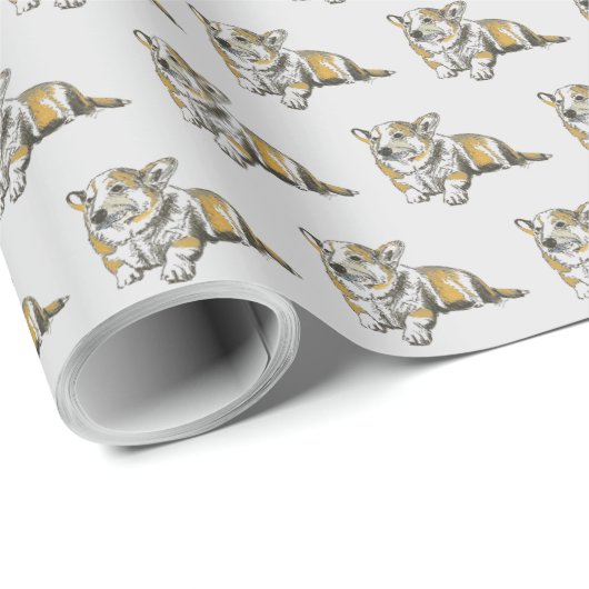 Cute Corgi Dog Pattern on Grey Background Cadeaupapier (Rol Hoek)