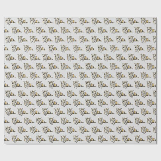 Cute Corgi Dog Pattern on Grey Background Cadeaupapier (Vlak)