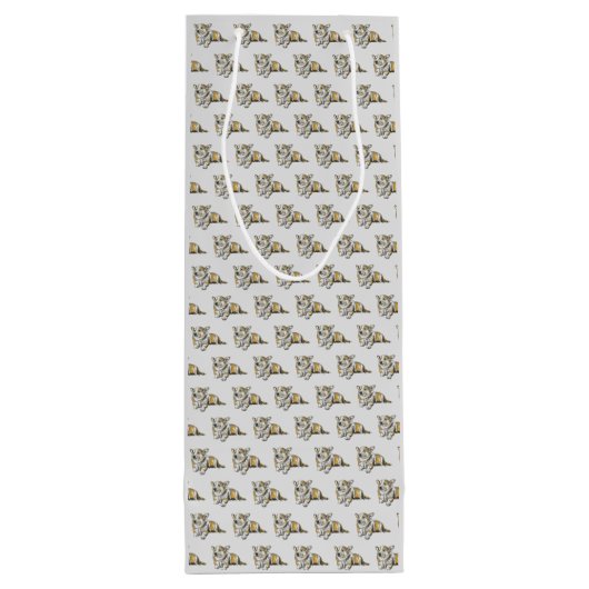 Cute Corgi Dog Pattern on Grey Background Wijn Cadeautas (Achterkant)