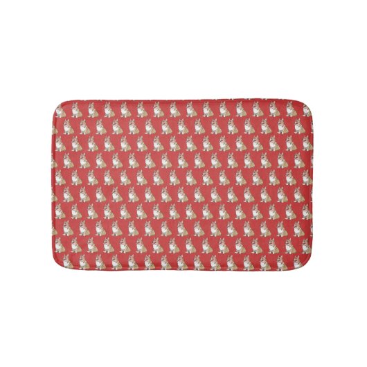 Cute Corgi Dog Pattern on Red Background Badmat (Voorkant)
