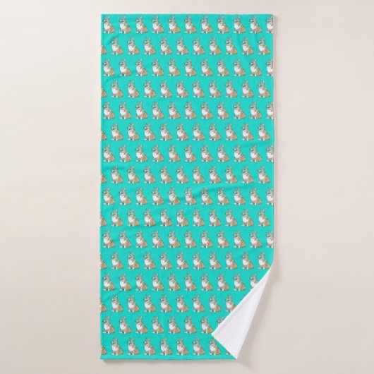 Cute Corgi Dog Pattern on Turquoise Background Badhanddoek (Badhanddoek)