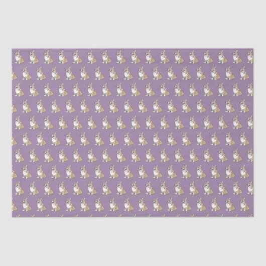 Cute Corgi Dog Pattern on Violet Background Tissuepapier (Voorkant)