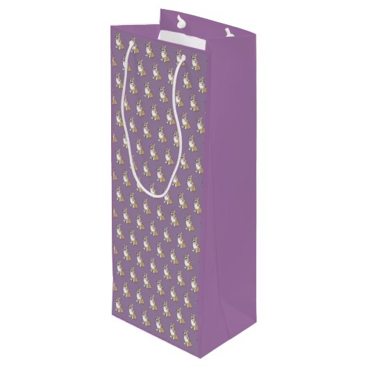 Cute Corgi Dog Pattern on Violet Background Wijn Cadeautas (Achterkant Gekanteld)