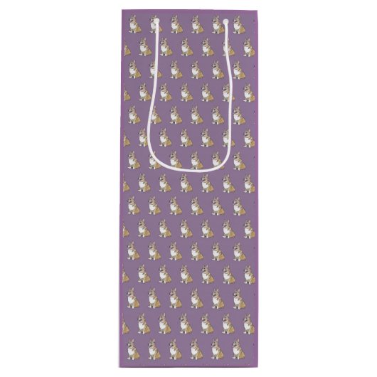 Cute Corgi Dog Pattern on Violet Background Wijn Cadeautas (Voorkant)