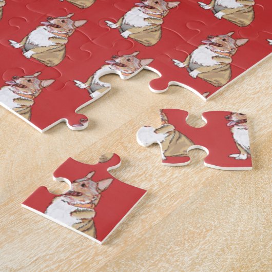 Cute Corgi Dog Pattern Red Background Legpuzzel (Zijkant)