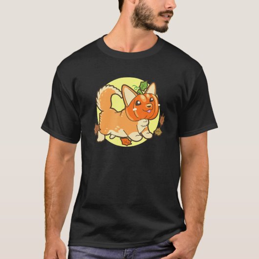 Cute Corgi Dog Pumpkin Halloween Night Scary T-shirt (Voorkant)