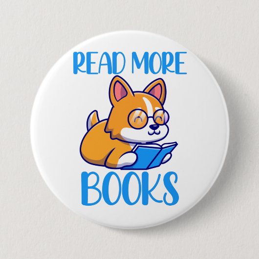 Cute Corgi Dog Reading Button (Voorkant)