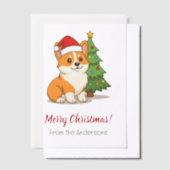 Cute Corgi Dog Red Hat with Christmas Tree Insert Vellum Uitnodigingen (Offset)