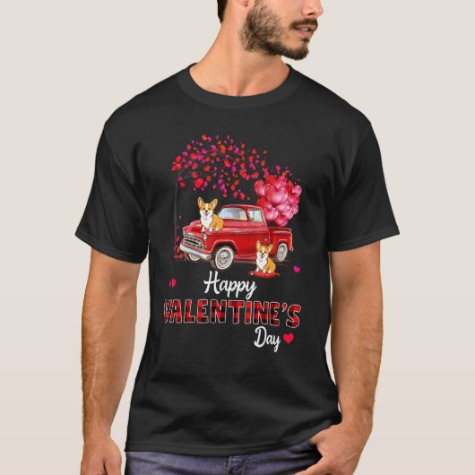 Cute Corgi Dog Red Truck Happy Valentine Day Val T-shirt (Voorkant)