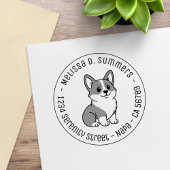 Cute Corgi Dog Round Address Rubberstempel