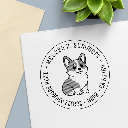 Cute Corgi Dog Round Address Zelfinktende Stempel