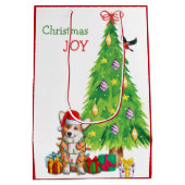 Cute Corgi Dog Santa Hat en kerstboom Medium Cadeauzakje (Achterkant)