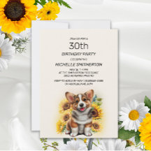 Cute Corgi Dog Sunflower 30th Birthday