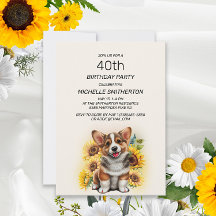 Cute Corgi Dog Sunflower 40th Birthday