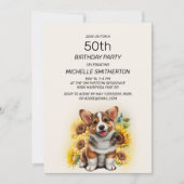 Cute Corgi Dog Sunflower 50th Birthday Kaart (Voorkant)