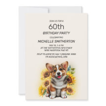 Cute Corgi Dog Sunflower 60th Birthday