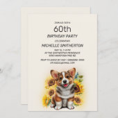 Cute Corgi Dog Sunflower 60th Birthday Kaart (Voorkant / Achterkant)