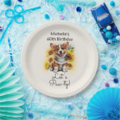 Cute Corgi Dog Sunflower 60th Birthday Papieren Bordje (Feest)