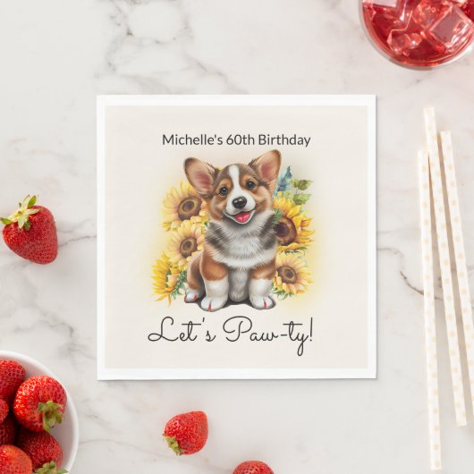 Cute Corgi Dog Sunflower 60th Birthday Servet (Insitu)