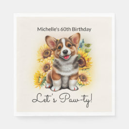 Cute Corgi Dog Sunflower 60th Birthday Servet