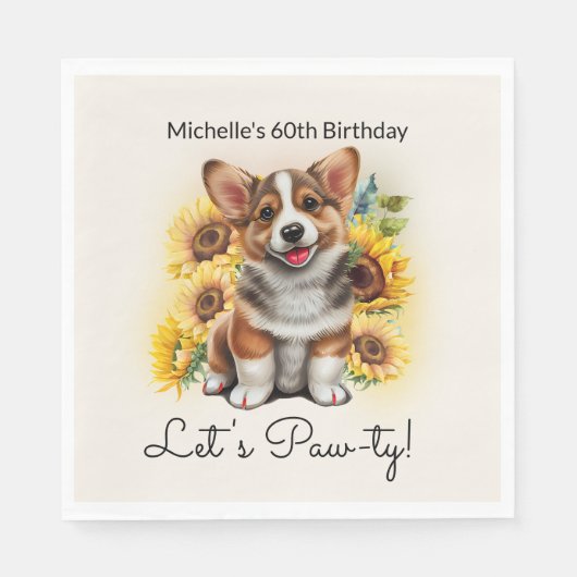 Cute Corgi Dog Sunflower 60th Birthday Servet (Voorkant)