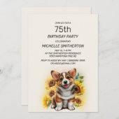 Cute Corgi Dog Sunflower 75th Birthday Kaart (Voorkant / Achterkant)