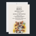 Cute Corgi Dog Sunflower 80th Birthday Kaart<br><div class="desc">Cute Corgi dog met zonnebloemen uitnodiging voor vrouwen op 80ste verjaardag. Deze kaart kan voor iedereen van elke leeftijd worden ontworpen. Neem contact met mij op voor hulp bij uw aanpassing of om aanvullende overeenkomende of coördinerende producten voor uw viering aan te vragen.</div>