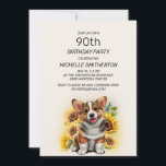 Cute Corgi Dog Sunflower 90th Birthday Kaart<br><div class="desc">Cute Corgi-hond met zonnebloemen op uitnodiging van een 90e verjaardag voor vrouwen. Deze kaart kan voor iedereen van elke leeftijd worden ontworpen. Neem contact met mij op voor hulp bij uw aanpassing of om aanvullende overeenkomende of coördinerende producten voor uw viering aan te vragen.</div>