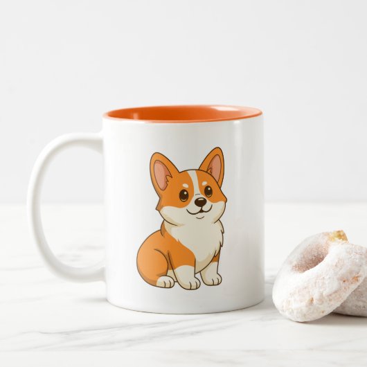 Cute Corgi Dog Tweekleurige Koffiemok (Met donut)