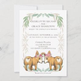 Cute Corgi Dog Two Brides Gay Wedding Kaart