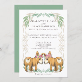 Cute Corgi Dog Two Brides Gay Wedding Kaart
